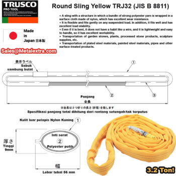 Alternative view of TRUSCO Round Sling Yellow TRJ32 (JIS B 8811 standard, endless type Polyester & Nylon) Belt; 56 x 9mm for 3.2 Ton, Range; 0.5 - 5 Meter