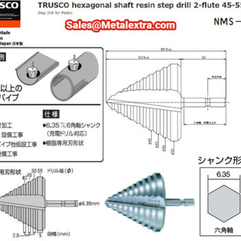TRUSCO Resin Step Drill 2-flute Carbon steel Hexagonal Shank NMS-55P ø45mm - ø55mm - Image 3