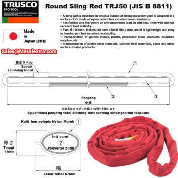 TRUSCO Round Sling Red TRJ50 (JIS B 8811 standard, endless type Polyester & Nylon) Belt; 67 x 11mm, Load for 5 Ton, Range; 0.5 - 5 Meter - Image 4