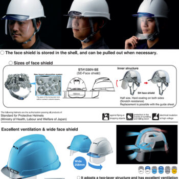Alternative view of TANIZAWA Flying plus ST Safety Helmet, wide face shield surface (190 x114.5x72mm), 525g, 1330V-SE-V2-W1-J