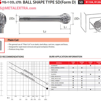 Alternative view of YG-1 Ball Type SD (Form D) Burr ⌀2.3mm - ⌀23mm PLAIN CUT R1204